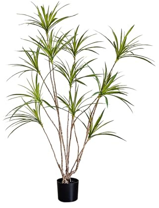 Artificial Dracaena Silk Tree, Potted Fake Tropical Yucca Floor Plant for Home Office Living Room Bedroom Farmhouse Modern Outdoor Decor