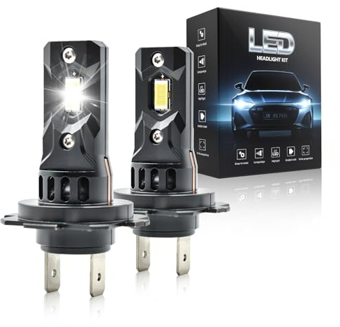 Onraying H7 LED, 45000LM 6500K Blanc Froid, 12V Ampoule H7 LED de Phares Voiture Automobile Avec Ventilateur, 900% Luminosité, 1:1 Mini Taille, IP68, Remplacement Des HalogèNes, Plug-N-Play, 2 Pièces