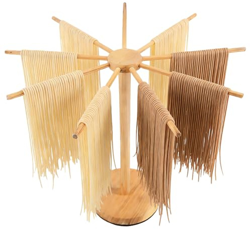 Nudeltrockner Nudelständer mit 9 abnehmbaren Armen, 52 x 45 x 17.8 cm Pastatrockner aus Holz mit Drehbarer Drehbarem Sockel, Nudelständer Zum Trocknen für Italienische Nudeln Chinesische Nudeln