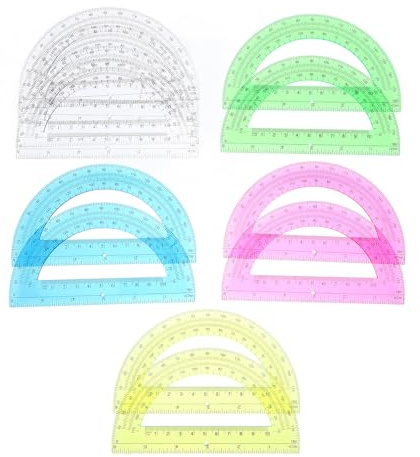 WEKAMOS Set 12 Pezzi Goniometri Semicircolari in Plastica Colorata Trasparente 180 Gradi per Scuola e Ufficio, Strumento di Misurazione Didattico per Studenti e Insegnanti