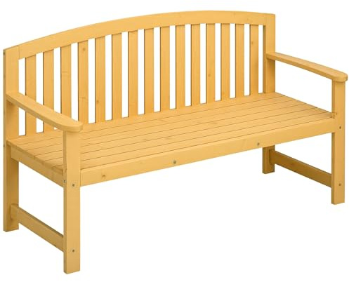 Outsunny 2-Sitzer Gartenbank Holz, wetterfest Sitzbank, Gartenmöbel mit Rückenlehnen, Parkbank 240 kg belastbar, Balkonbank, Holzbank für Balkon Terrasse, Garten, 143 x 51 x 85 cm, Orange