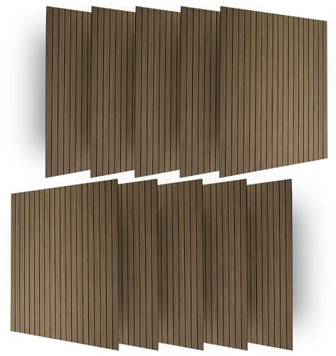 Panneaux acoustiques en bois véritable, panneau mural carré décoratif 3D avec tissu en feutre, isolant avec placage en bois, lot de 10 unités de 60 x 60 x 1 cm (3,6 m²) (chêne foncé)