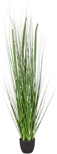 CREATIV green Künstlicher Grasbusch Ziergras Schilfgras 100 cm grün mit 3 Halmen im Kunststofftopf 11,5 x 10,5 cm – realistisches Kunstgras für Wohnzimmer und Büro