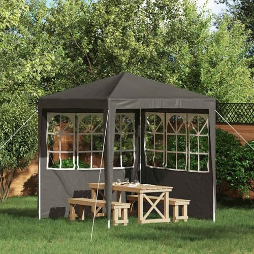 Kaloriko Mur de Tente de fête Anthracite 2 pcs 200 x 195 cm en PE et Acier, paroi latérale pour tonnelle, chapiteau, Barnum, Marquise, Protection Soleil Pluie, fenêtres décoratives