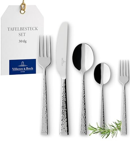 Villeroy & Boch - Blacksmith Besteckset 30 tlg. Platin, Spülmaschinenfest, Rostfrei, Besteck Set 30 teilig Silber, Essbesteck, Gabel, Messer, Löffel, Essbesteck Set, Edelstahl