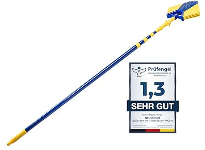 Neustanlo | Eckbesen Set 4 m | Spinnenfeger Dreiecksbesen mit Teleskopstiel | farblich Sortiert | ideal zur Reinigung von hohen Decken und Ecken