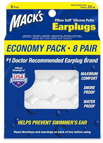 Mack's Pillow Soft Silicone Earplugs, 8 Pair - The Original Moldable Silicone Putty Ear Plugs for Sleeping, Snoring, Swimming, Travel, Concerts and Studying | Made in USA