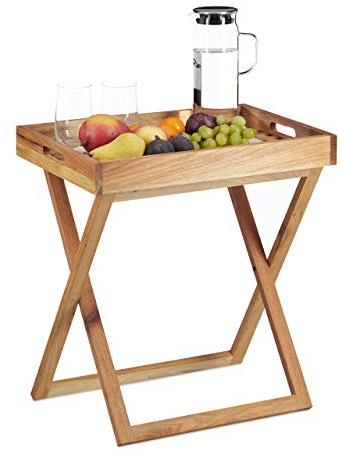 Relaxdays Tabletttisch klappbar, Serviertisch Walnuss-Holz, Klapptisch klein, Serviertablett, HxBxT: ca. 54 x 52 x 36 cm, Natur