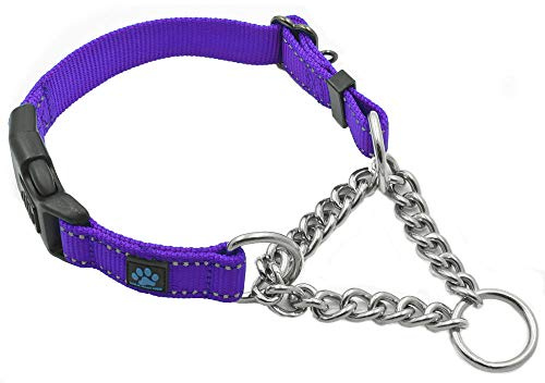 Max and Neo Stainless Steel Chain Martingale Collar - We Donate to a Dog Rescue for Every Collar Sold (Medium, Purple)
