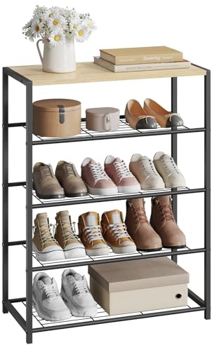 WOLTU Banc à Chaussures Étagère à Chaussures pour l’entrée e Couloir, Meuble de Rangement 4 Niveaux pour Environ 12 Paires de Chaussures, MDF et Métal