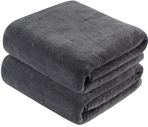 KinHwa Mikrofaser Badetuch groß XXL 76cmx152cm 2 Pack Strandtuch schnelltrocknend & Fusselfrei Saunatücher Weich und Saugstark Dunkelgrau