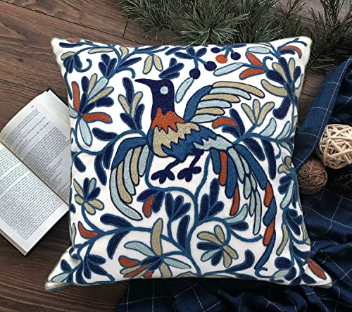 Alysheer Lot de 5 housses de coussin décoratives d'été brodées en coton avec motif oiseau orange bohème pour canapé, salon, chambre à coucher, extérieur - 45,7 x 45,7 cm