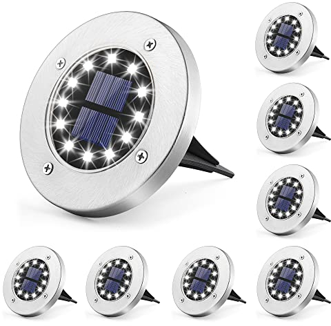 Solpex Solar Ground Lights Outdoor Garden, 12LED Solar Path Lights, IP65 Waterproof, White Outdoor Llighting Solar Powered, Decorate for Yard Lawn Patio Pathway