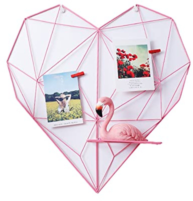 Draht-Wandgitterrahmen, Foto-Wandpaneel, Memoboard, Draht-Bilderrahmen, Herzgitter-Panel, Wandanzeige, Netz-Pinnwand im Büro, Zimmer, DIY, Rosa
