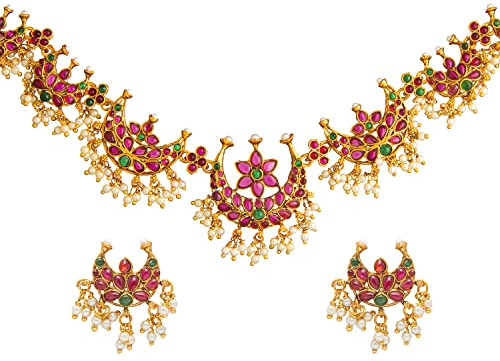 Bodha Traditional Indian Antique Gold Plated Bridal Jewelry Necklace Set for Women - SJN_41 (SHORT)