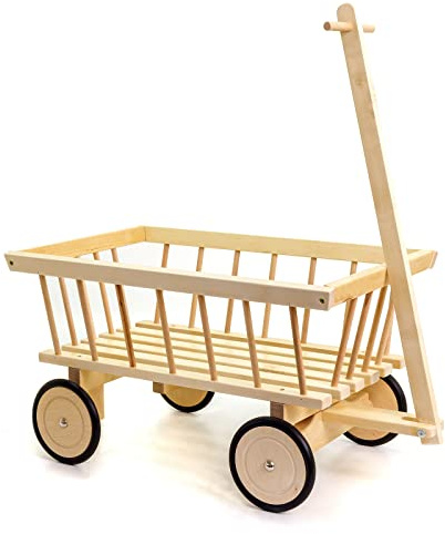 HolzFee Kinder-Handwagen 70 cm Leiterwagen Buchenholz mit Holzräder