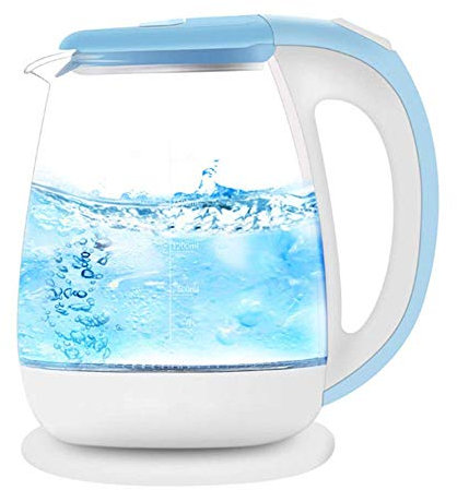 HODAGES Hervidor eléctrico de Vidrio ecológico, hervidor de Agua inalámbrico de 1,8 l con LED Azul Iluminado, hervidor de Agua para té de hervido rápido, Apagado automático y protección para hervir