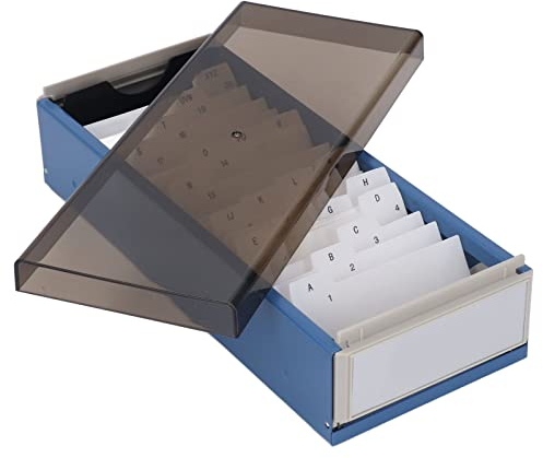 Zerodis Visitenkartenhalter, Aufbewahrung von Bis zu 800 Karten Ausziehbare Visitenkartenbox aus Metall und Kunststoff mit Transparentem Deckel(Blau)