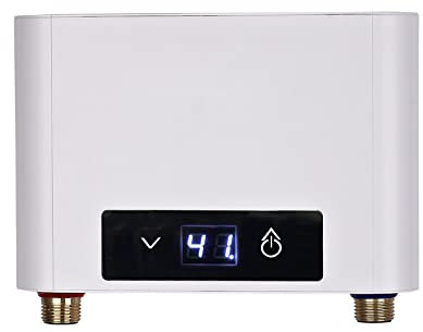 Calentador de agua eléctrico, 3500 W/5500 W, calentador de agua instantáneo, pequeño, sin depósito, indicador LED digital para cocina, baño, lavado (5500 W, color blanco, conector antifugas)