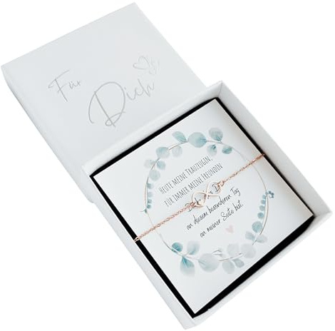 Trauzeugin Geschenk Infinity Armband mit Karte – „Heute meine Trauzeugin, für immer meine Freundin“ – Hochzeit Geschenkidee, verstellbar 15,5–20,5 cm, 316L Edelstahl hochglanzpoliert, 3 Farben