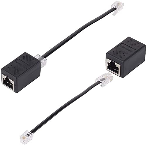 HAWAKA Cavo splitter di rete, adattatore da RJ45 femmina a RJ11 maschio per cavo Ethernet, cavo telefonico nero RJ11 6P4C a Ethernet RJ45 8P8C，confezione da 2 pezzi, colore nero