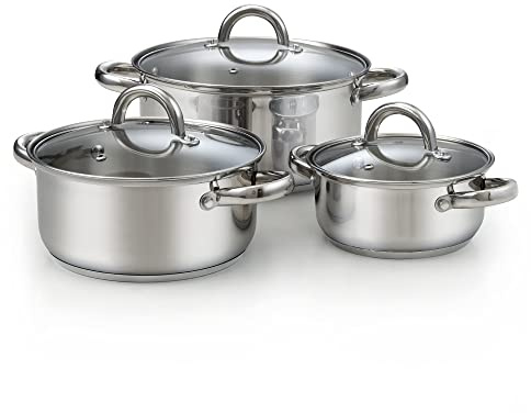 Cook N Home Juego de cazuela Saucier de acero inoxidable básico de 6 piezas