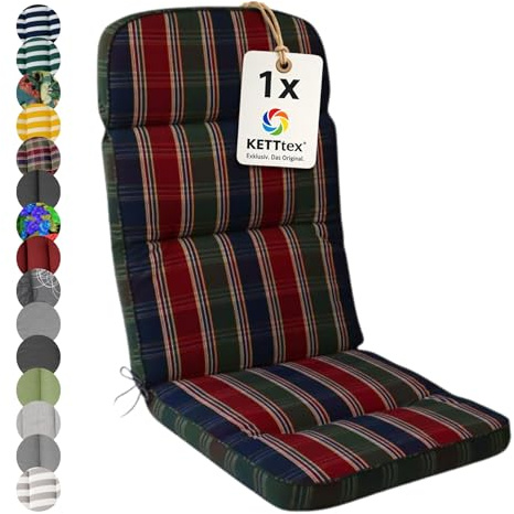 KETTtex EXKLUSIV Auflage Hochlehner rot-blau-grün kariert I Gartenstuhl Polster 120x50x7cm I hochwertige & Pflegeleichte Sesselauflage I Wetter- & formbeständige StuhlauflageI KTH3 Sitzauflage