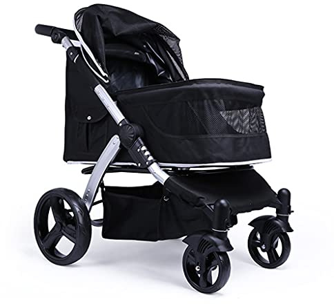 KITCISSL Hundewagen Hundebuggy Buggy, Hundewagen für Große Hunde, Hundewagen Hundebuggy Buggy Hunde Katzen Atmungsaktives Oxford-Tuch, Haustier Buggy Aluminiumlegierung Laden 30 Kg (Color : Black)