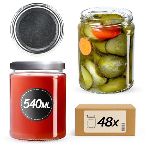 KADAX 48er Set Einmachgläser 540ml TO82, Sturzgläser Mason Jar mit Schraubdeckel, Luftdichte Twist-off Gläser, Meal Prep, Overnight Oats, Sauerteig