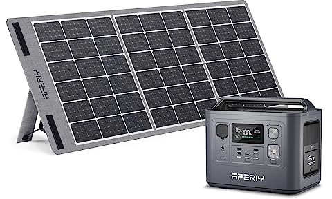 AFERIY Portable Power Station 800W with 100W Solar Panel Included, 512Wh LiFePO4 Batteries, AC 220V-240V Output, UPS, Foldable Solar Panel with Junction Box, IP65, for Outdoor Camping/RV/Home Backup