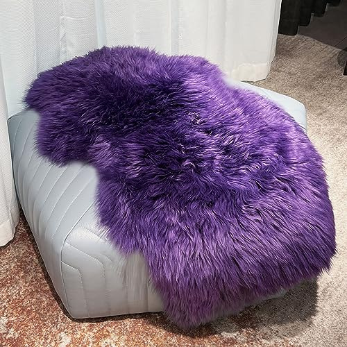 Genuine New Zealand Sheepskin Rug Locker Rug Motorcycle Seat Cover Sheep, Sheepskin for Bed Sores Medical, Soft and Fluffy Rugs in Bedroom, Living Room, Nursery (Purple)