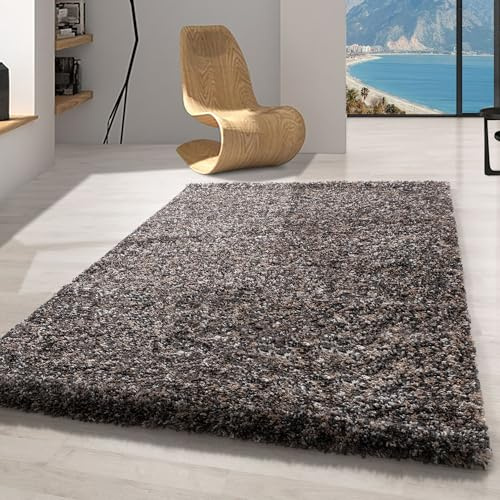 Carpetsale24 Hochflor Teppich 80x150 cm Taupe – Meliertes Design, Weich & Pflegeleicht, Shaggy Teppich mit Jute-Rücken – Für Schlafzimmer, Flur, Wohnzimmer