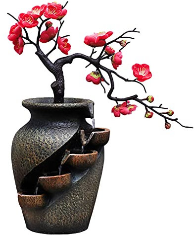 DYPASA Fontane da Tavolo Casa Giardino Interni Decorativi Fontane d'Acqua Cascata Che scorre Simulazione Pianta Vaso Casa Ornamenti Feng Shui Mestiere in Resina Fontana da Interno