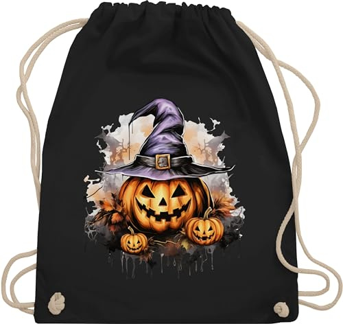 Turnbeutel Rucksack - Halloween - Taschen - Kürbis Grusliger Hexenhut Gruselig Böse - Unisize - Schwarz - baumwollbeutel haloween outfits beutel halowen helloween hellowee halooween hallooween