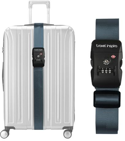 travel inspira Cinturón para Maletas de Viaje con Cerradura TSA, Correa de Equipaje Ajustable con Candado de 3 Dígitos, Cinta de Alta Visibilidad, Capacidad 20-32 Pulgadas (Azul Marino)
