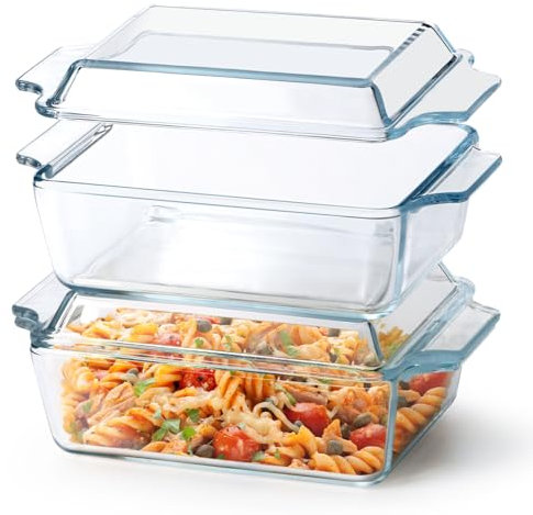 Set of 2 Glass Casserole Dish With Glass Lid, Rectangular 5.7in x 7in Glass Baking Dish Oven Safe, Mini Casserole Dish with Lid