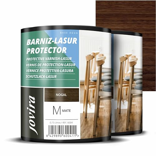 JOVIRA PINTURAS BARNIZ-LASUR Protector MATE al Agua. Protege, decora y embellece todo tipo de madera. (2x750 Mililitros, Nogal)