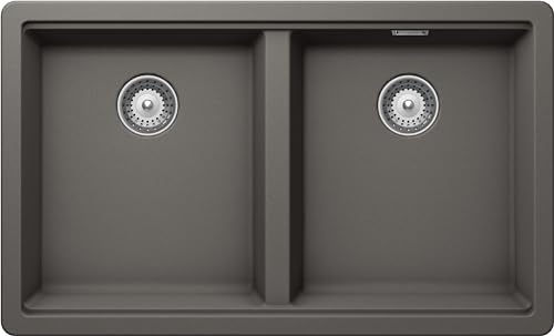 SCHOCK | Fregadero de cocina Galaxy N200 2 senos con borde funcional para accesorios, Material®Cristadur, Silverstone, 750 x 456 mm