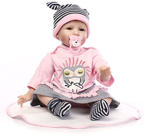 iCradle Reborn Baby Dolls 22 Zoll 55cm Schäne Puppen Silikon Vinyl Niedlich Wieder MädchenGeboren Babypuppen Schwarze Haut mit Lächeln Zahn