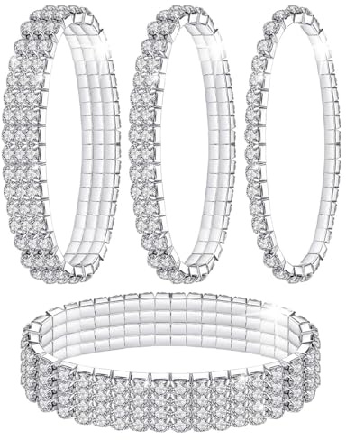 Kucheed 2 Stück Stretch Armbänder mit Strasssteinen, Twinkle Diamant Tennis Armreif, Bling Stapelbares Brautarmband aus Kristall, Glänzendes Hochzeits Party Armband für Frauen (Gold)