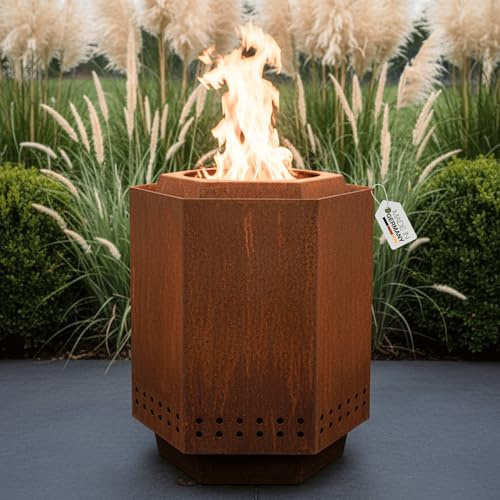 Terma 2IN1 Massive Feuerstelle aus Roststahl Raucharm für Terrasse & Garten Made in Germany Holzkohlegrill Fast rauchfrei Feuerkorb