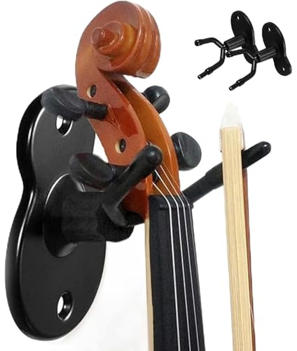 Colgador de Montaje en Pared para Violín, Base de Hierro, Soporte para Percha de Violín con Gancho para Arco, Soporte de Gancho para Viola y Violín de Doble Cabeza para Estudio en Casa(2 Pcs)