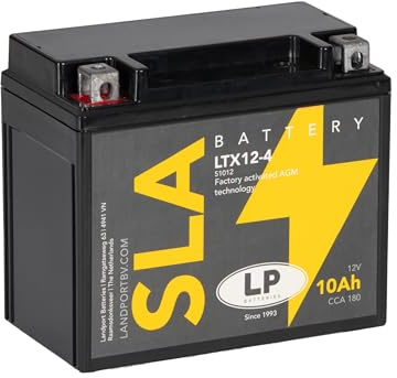 LANDPORT MS AGM-Batterie LTX12-4 12V 10 Ah kompatibel mit Piaggio MP3, X7 | 12 V, Maße 150 × 87 × 130 mm, CCA 180 A; kompatibel mit Piaggio X9, XEvo, Yamaha TDM, TRX, YZF 750, Suzuki GSX-R 100, DR 650