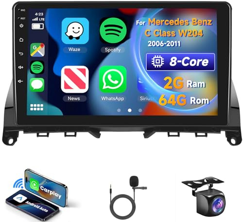 8 CORE 2G+64G Android 13 bilradio för Mercedes Benz C Class W204 S204 2006-2011, 9 1280 x 720P HD IPS-pekskärm med DSP Carplay Android Auto GPS Wi-Fi Bluetooth FM RDS radiokamera