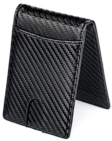 Hsthe Sea Wallet RFID-skärmning Kolfiber Grain Läderplånbok Herrplånbok Enkel Bifold-plånbok Svart korthållare