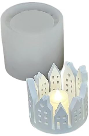 Silikonformen Gießformen Häuser | Silikonform Haus Lichthäuser Silikonform | Silikon Teelicht Kerzenhalter Form | Ringhaus Silikon Gipsformen Für Harzbeton-Kerzenhalterform