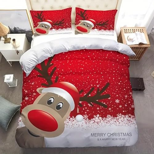 YZQGLHP Bettbezüge 135x200 Weihnachten Bettwaesche Elch Bettbezug Mikrofaser 3teilig Bettwäsche Weich Atmungsaktiv und 2 Kissenbezüge 80x80 cm mit Reißverschluss
