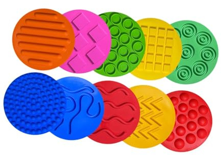Perfeclan 10x Sensory Circles Sensory Discs Mat Tappetino Sensoriale Portatile in Silicone Testurizzato Tappetini Sensoriali per Bambini Gioco di Motricità Fine