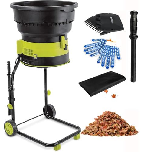 Trituradora de hojas eléctrica para jardín, trituradora de hojas de 2500 W con ruedas, rastrillo de hojas y bolsa de almacenamiento, trituradoras de 8000 rpm con embudo de 54 cm de diámetro para