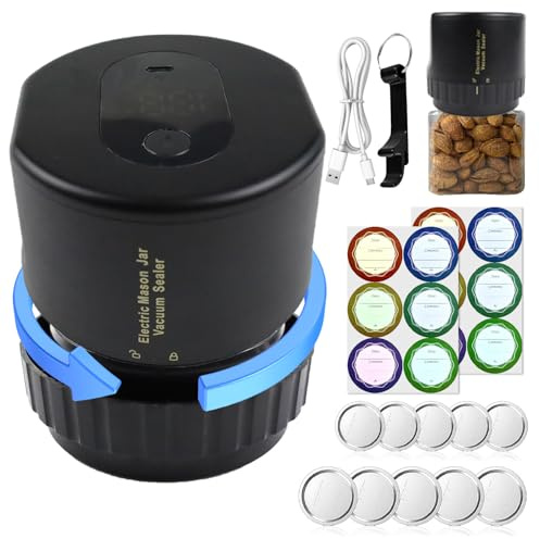 2025 New Electric Mason Jar Vacuum Sealer for Wide and Regular Mouth Mason Jars,Abnaok Automatic Vacuum Sealer for Jars with Bonus Lips & Labels & Bottle Opener,Jar Vaccum Sealer